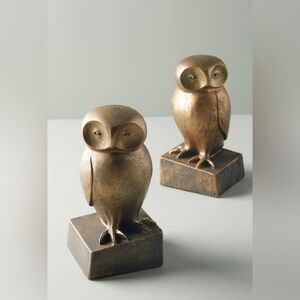 Anthropologie Wise Owl Book Ends Set Bronze
